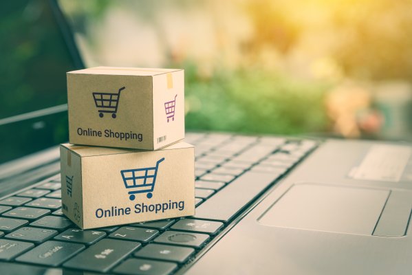 ecommerce shopping cart ashop boxes on laptop online shopping 