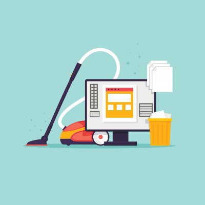 Cartoon image of cleaning a computer