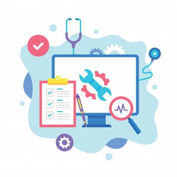 Wrench on computer screen to fix system errors.