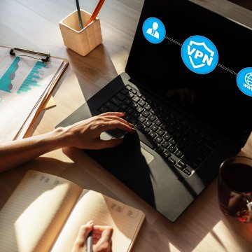 VPN text on a laptop showing safety.