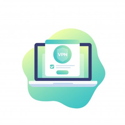 vpn on laptop with blue background