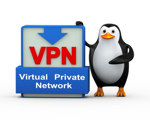 A cartoon penguin with a vpn shield in front of it.