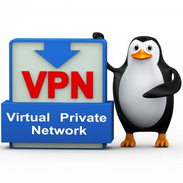 A cartoon penguin with a vpn shield in front of it.