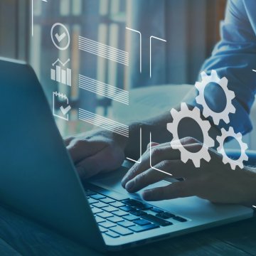 Fixing a computer with icons in the forefront