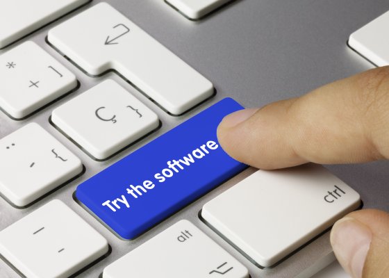 Blue button on keyboard that says Try the Software