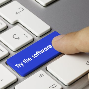 Blue button on keyboard that says Try the Software