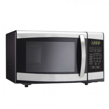 danby designer microwave black stainless steel front white background