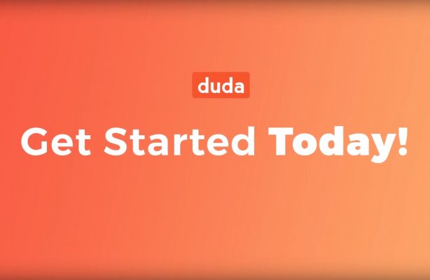 duda website builder orange background get started today