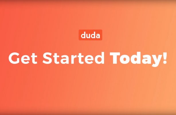 duda website builder orange background get started today
