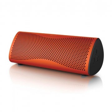 kef muo red bluetooth speaker white background