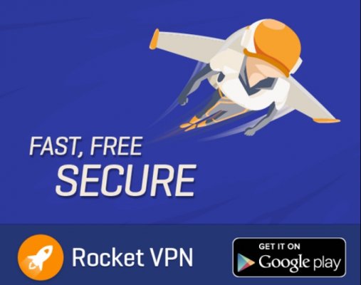 rocket vpn logo blue background cartoon vpn services