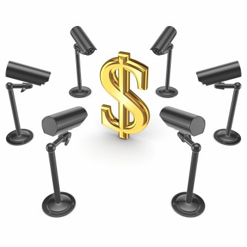 dollar sign monitored by cameras credit monitoring services myfico