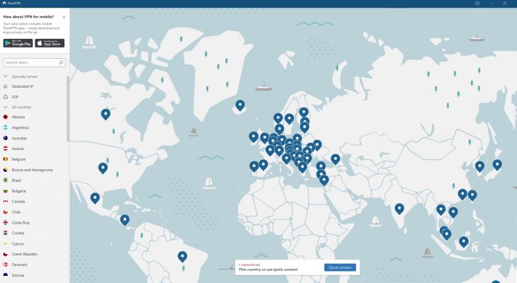 interface nordvpn world map servers