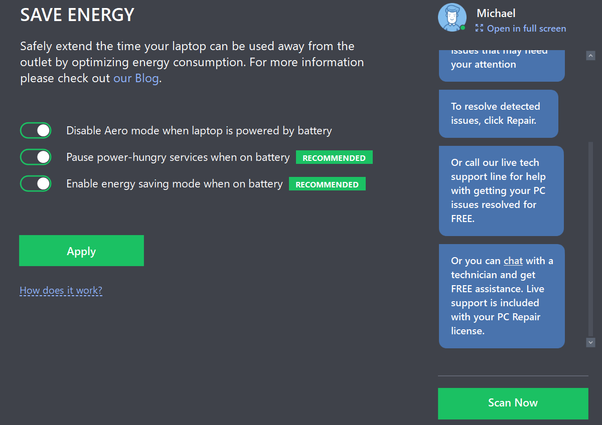 Energy Saver screen