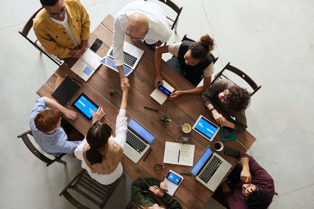 a team at work around a table