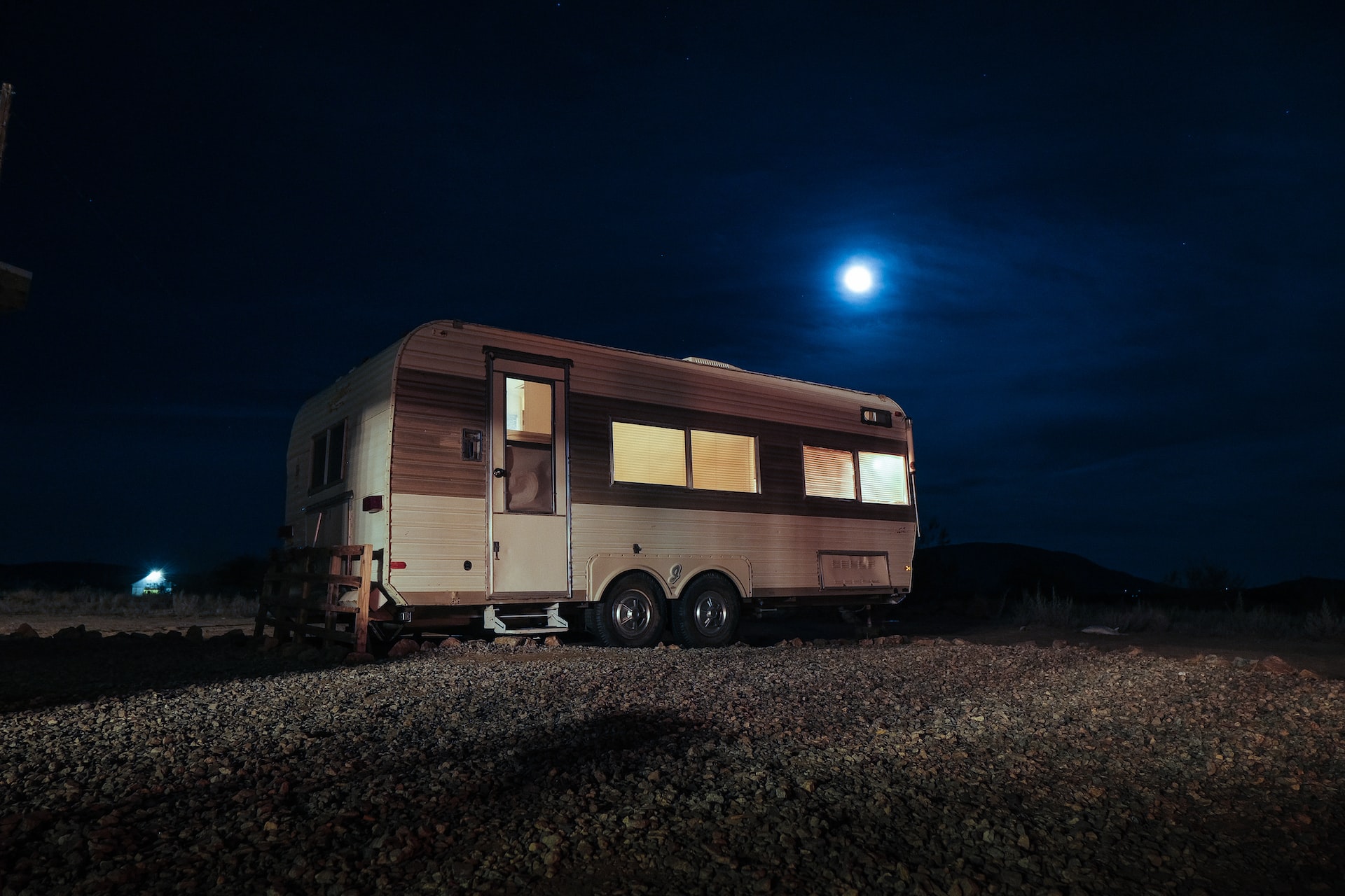 a camper setup at night 