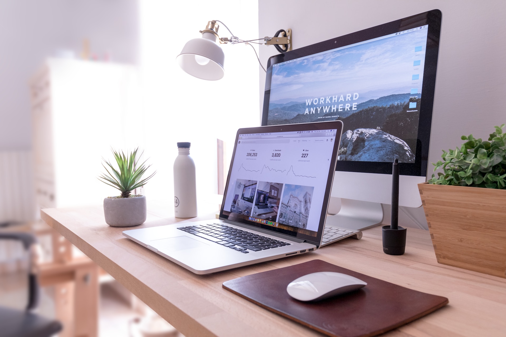 work station with two monitors