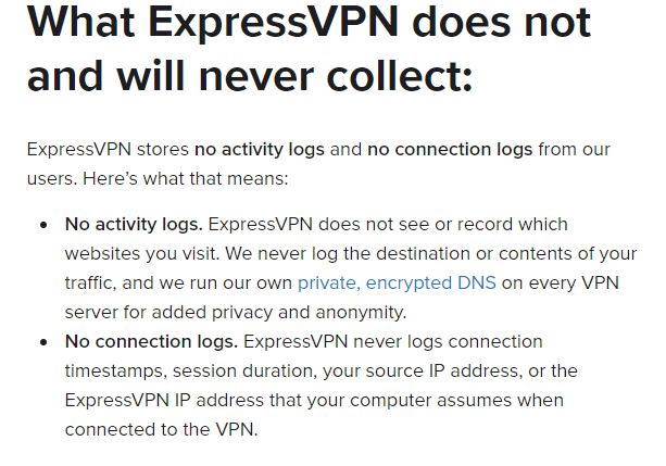 ExpressVPN no logging activity