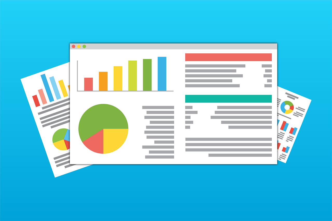 colorful image with pie charts and stats