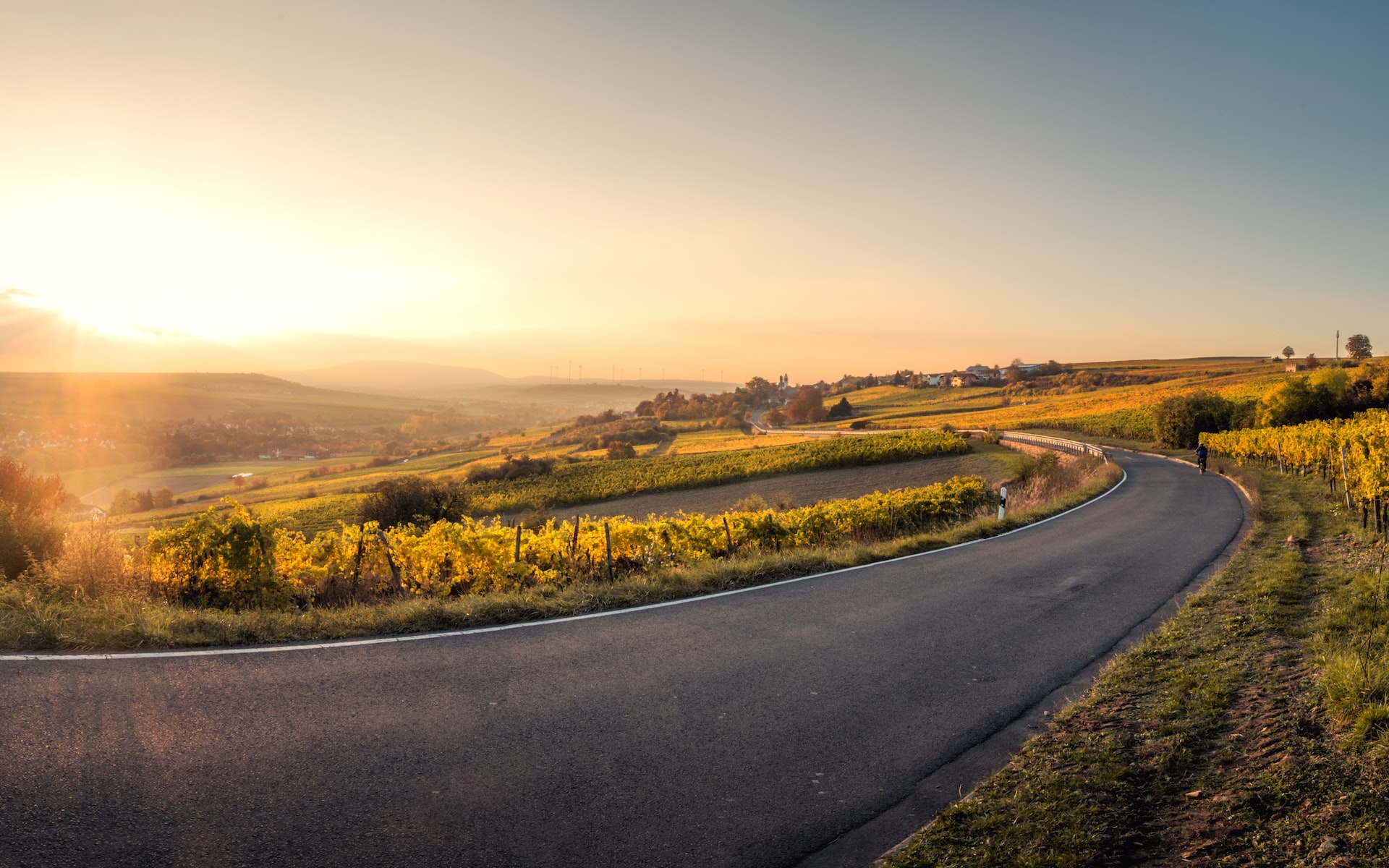 highway at sunrise with grass along the sides