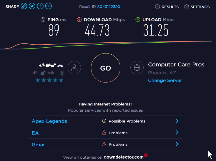 IPVanish speed test 1