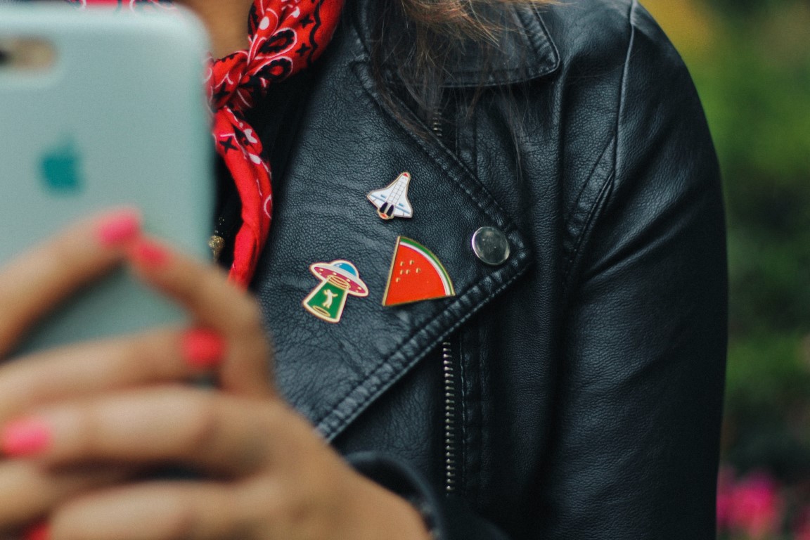 pins on a leather jacket