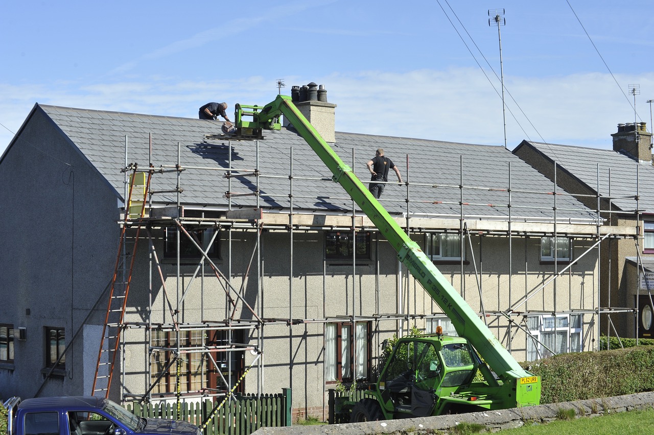 roofing equipment setup to change a worn out roof