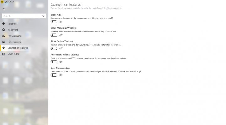 connection features screenshot cyberghost vpn