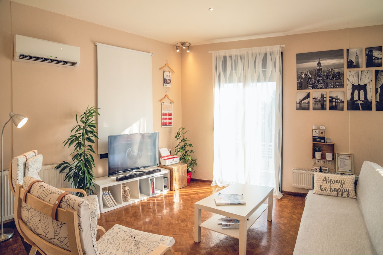 light colored compact living room
