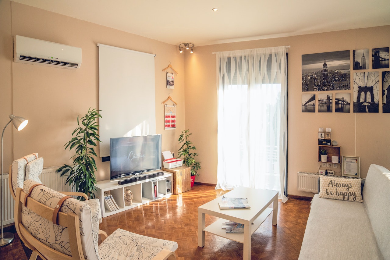 light colored compact living room