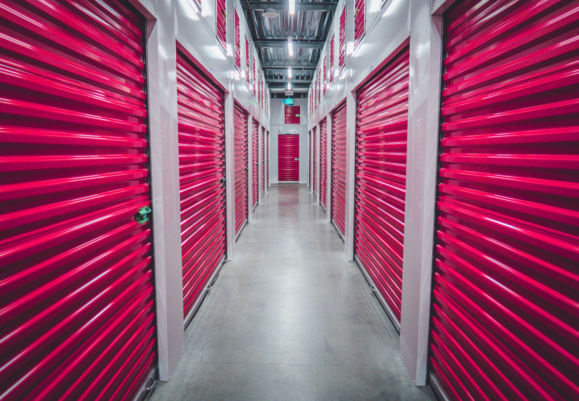 storage facility with metal doors closed on the lockers