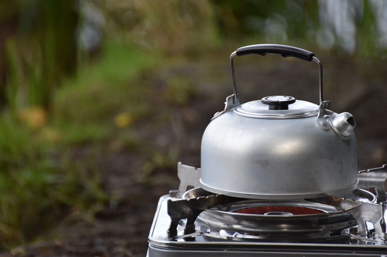 kettle on a outdoor camping stove