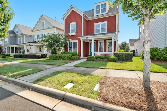 clean red house in a line of houses on a block