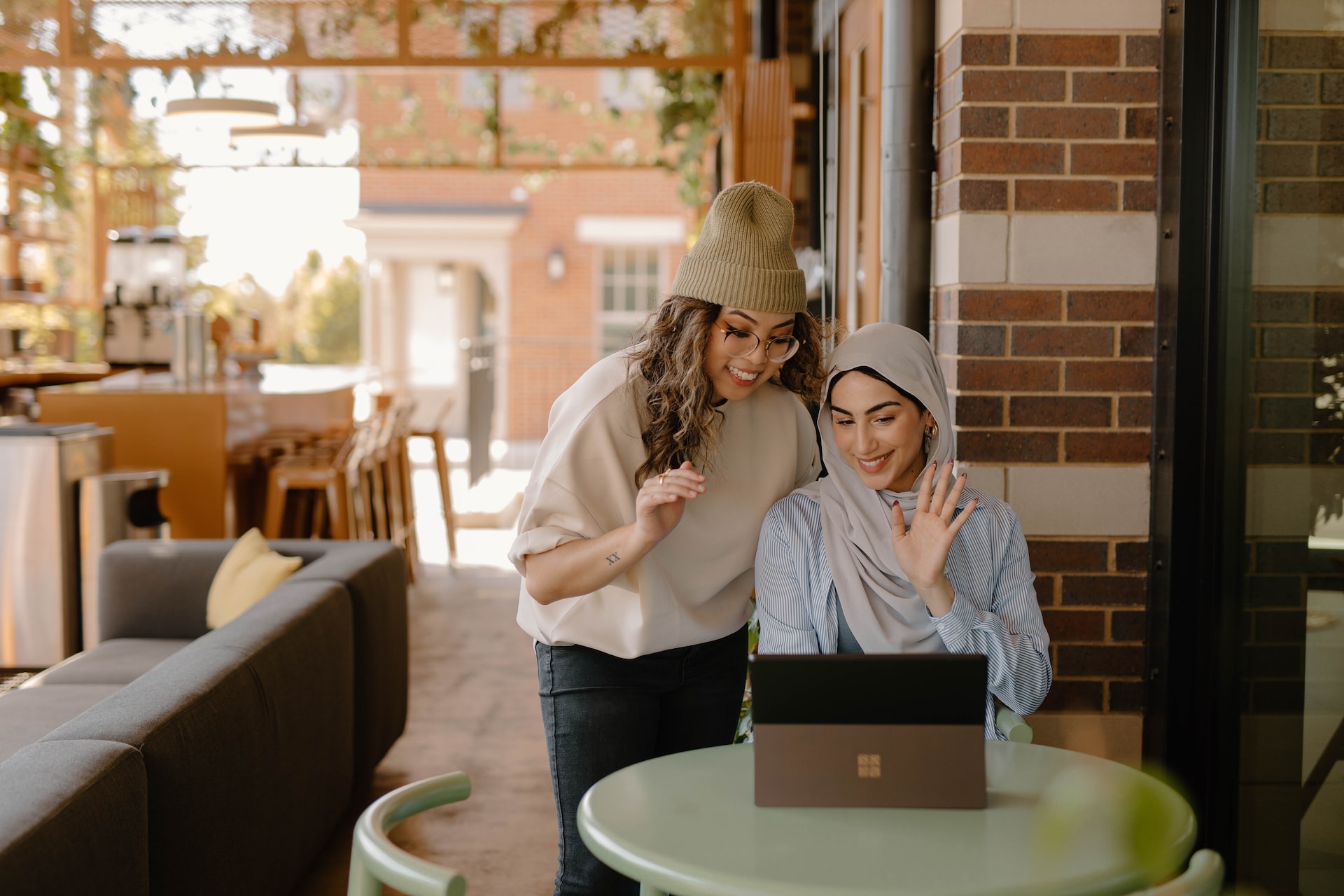 two people on a video call outside