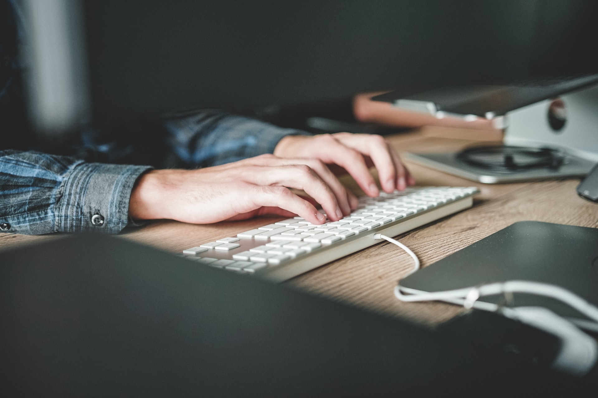 typing on a computer at work