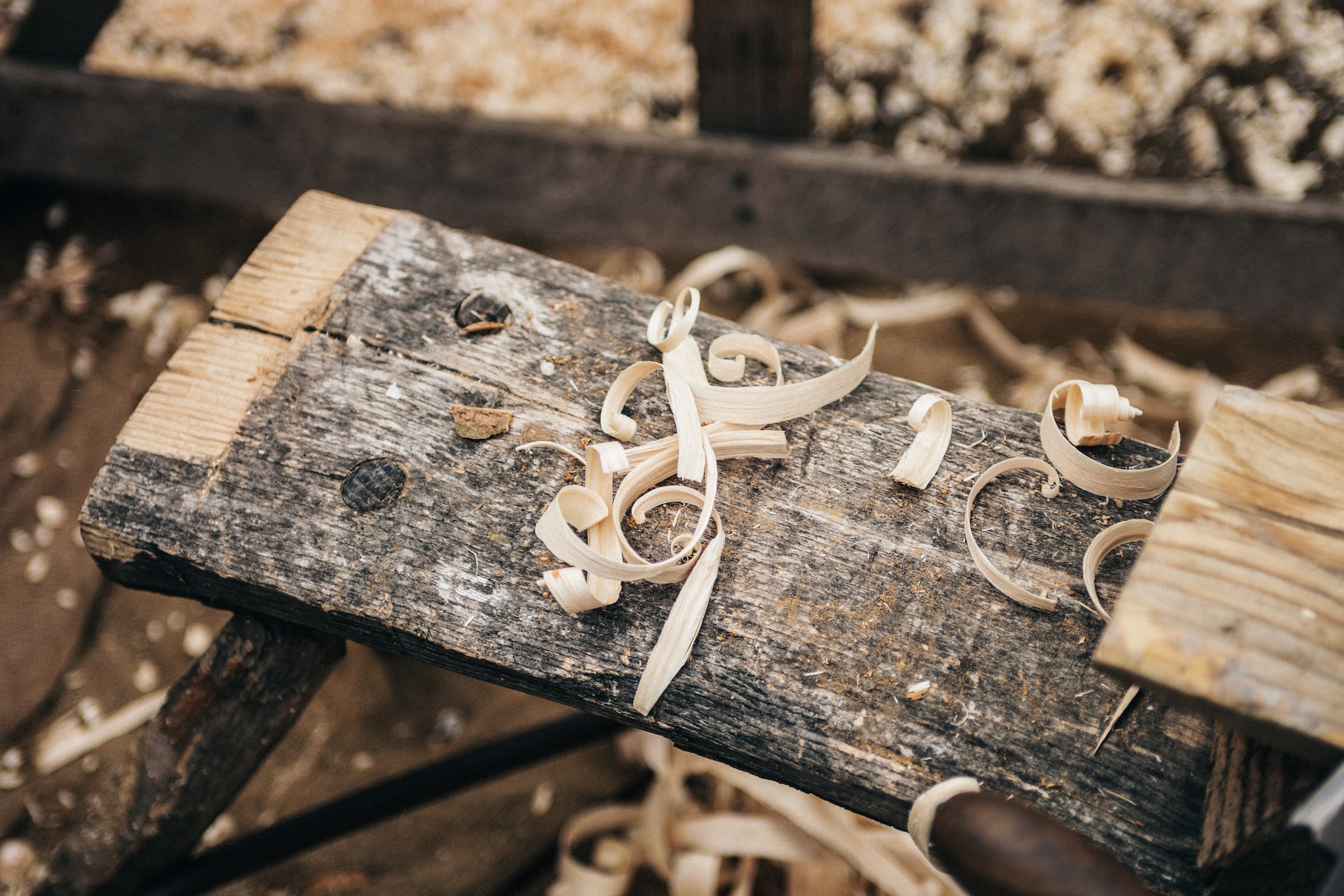 wood shavings on a piece of woodwork