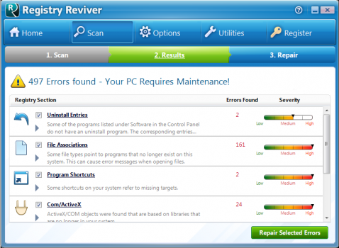 Registry Reviver registry cleaners screenshot