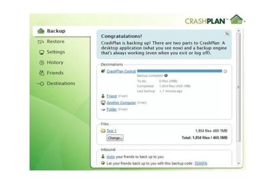 crashplan online backup screenshot