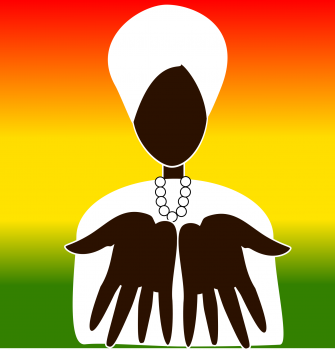 psychic woman showing hands on colored background, psychic services, keen